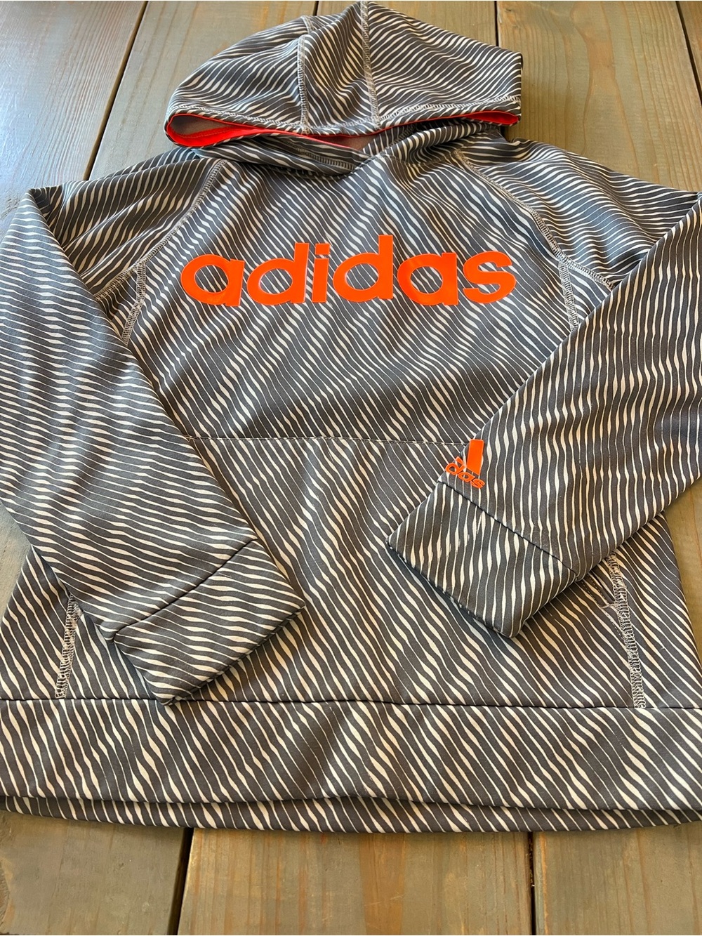 Adidas Boys Hoodie Gray & Orange Size YM (10/12) Activewear Athletic Sports